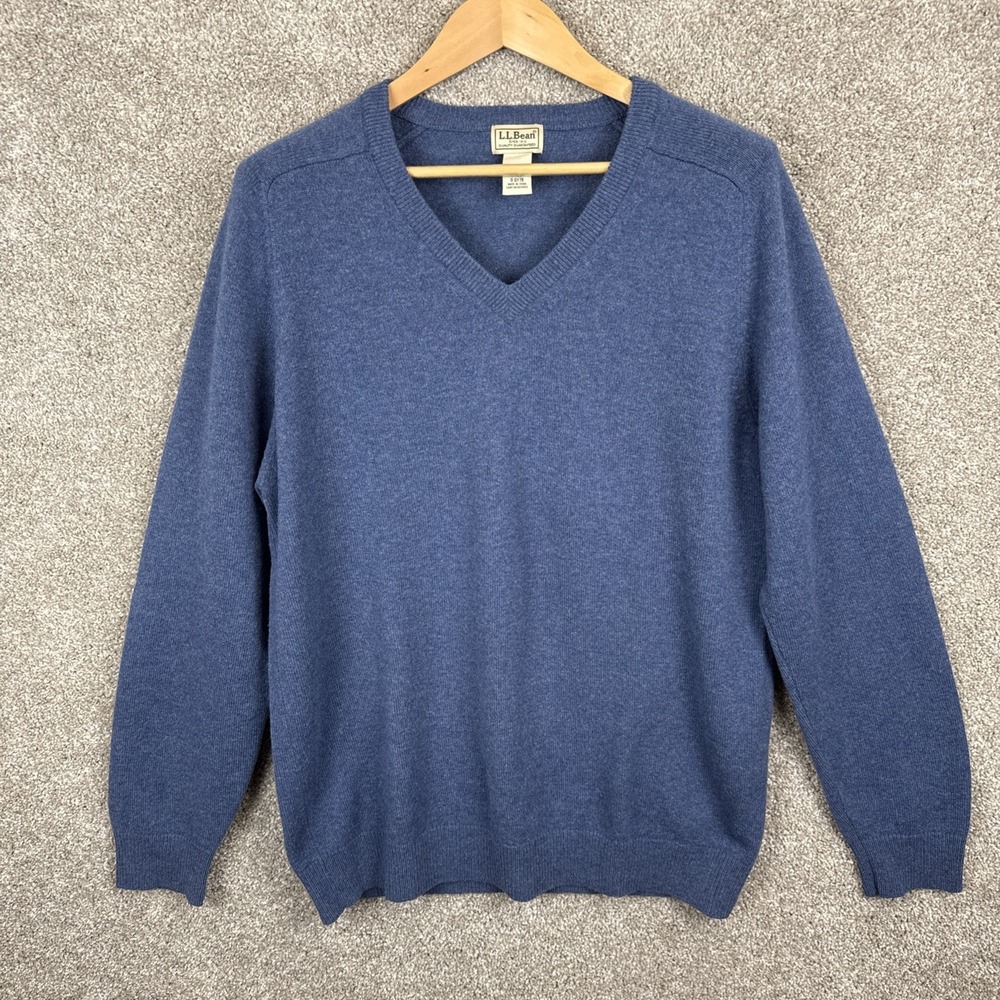 LL Bean 100% Lambs Wool V Neck Sweater Men's‎ Large Blue